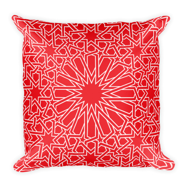 Moroccan Pattern 4 Outline Red Square Pillow